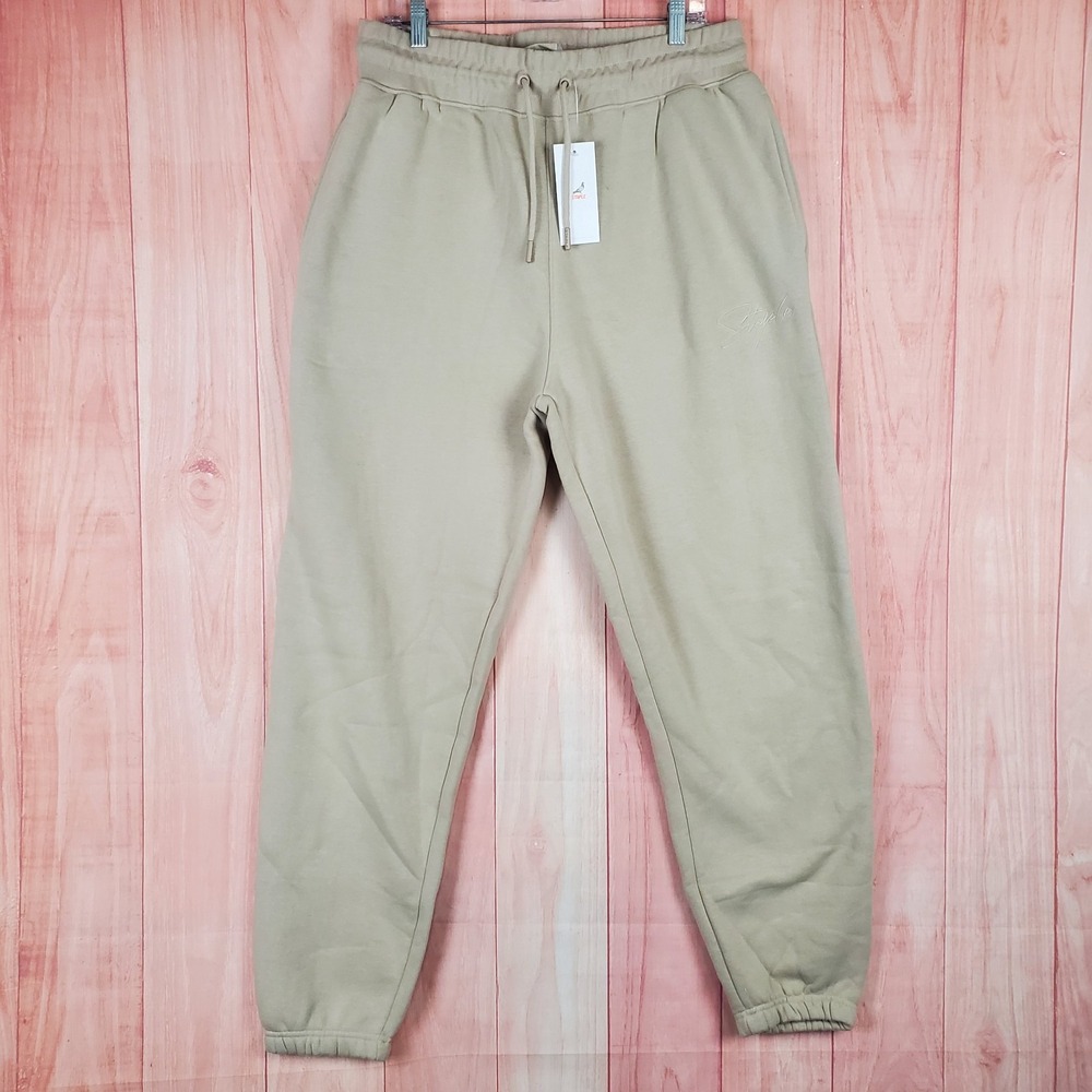 Staple Pigeon Jogger Pants Mens XL Beige Logo Cotton Fleece‎ Lined Drawstring
